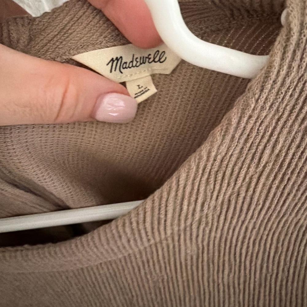 Madewell Oversized Relaxed Ribbed Women’s Top in Taupe - Picture 2 of 3